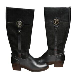 Liz Claiborne Tilia Black Mixed Suede and Leather Stacked Heel Riding Boots 7.5